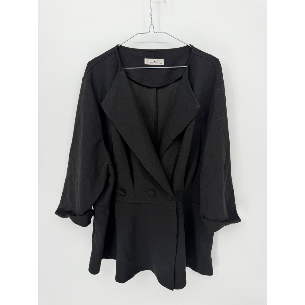Agnes Orinda Womens Blazer Peplum Double Breasted Black 4X